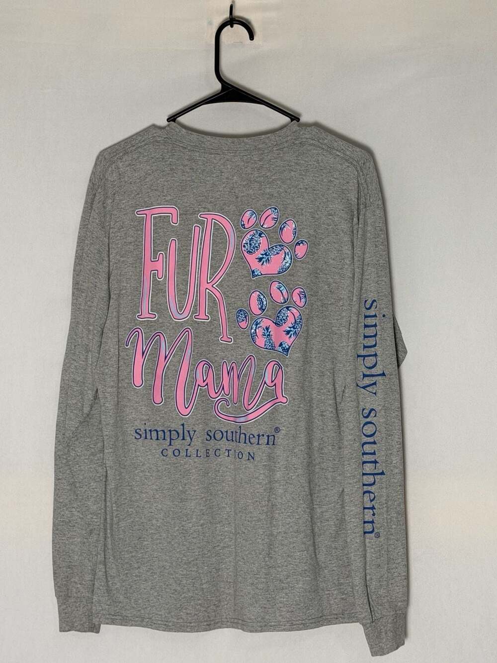 Simply Southern Fur Mama Long Sleeve Tee Size Medium Gray